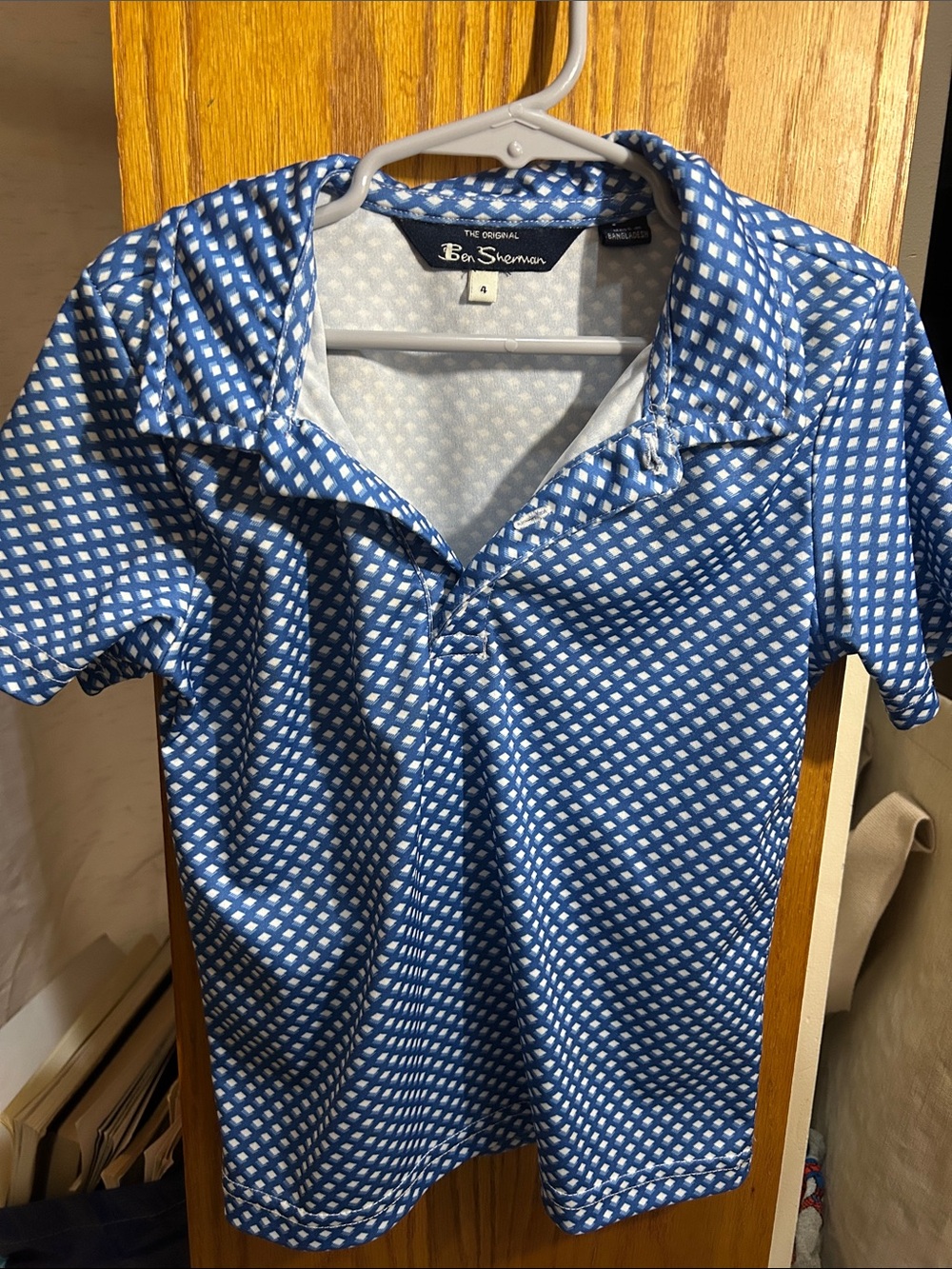 Ben Sherman Blue & White Diamond-Print Short Sleeve Shirt